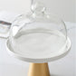 Gold-colored Foot Ceramic Cakestand with Glass Dome Lid