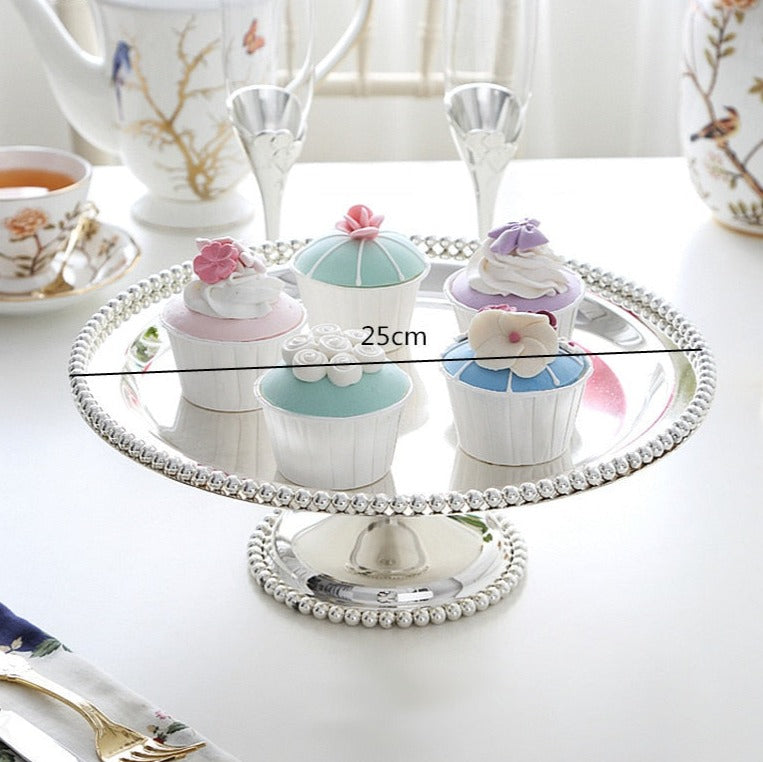 Footed Pedestal Silver Metal Cake & Cupcake Stand with Transparent Dome Lid