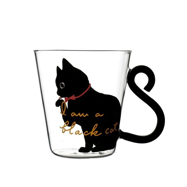 Black cat Novelty Cat Tail Handle Mug