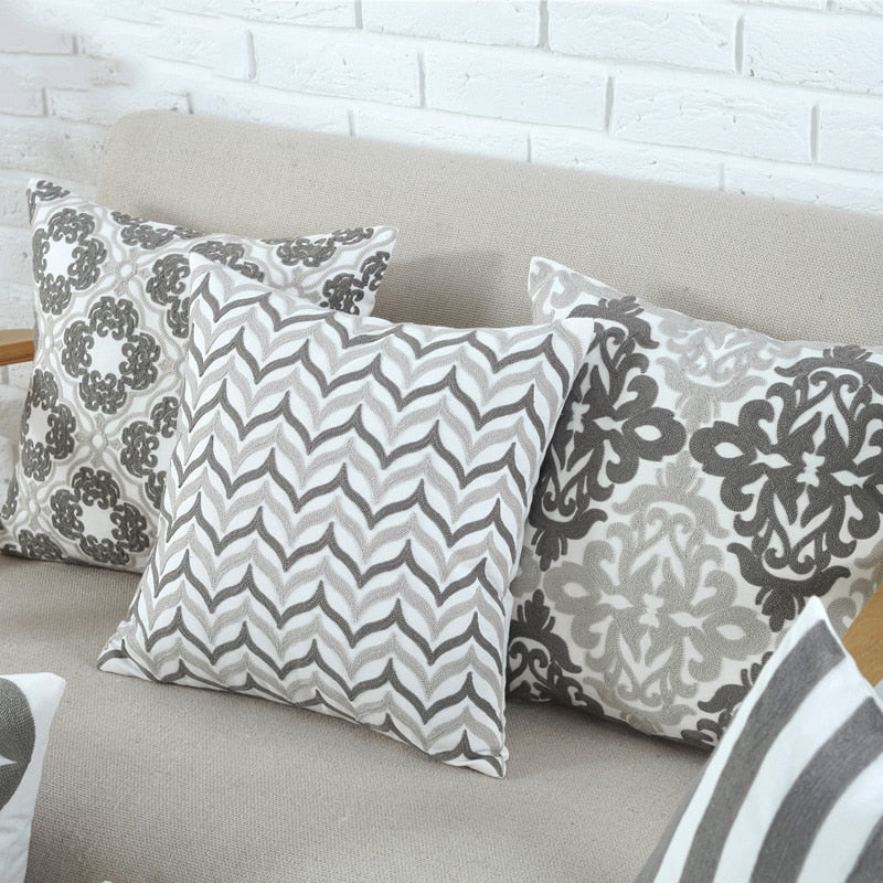 Grey Embroidered Cushion Collection