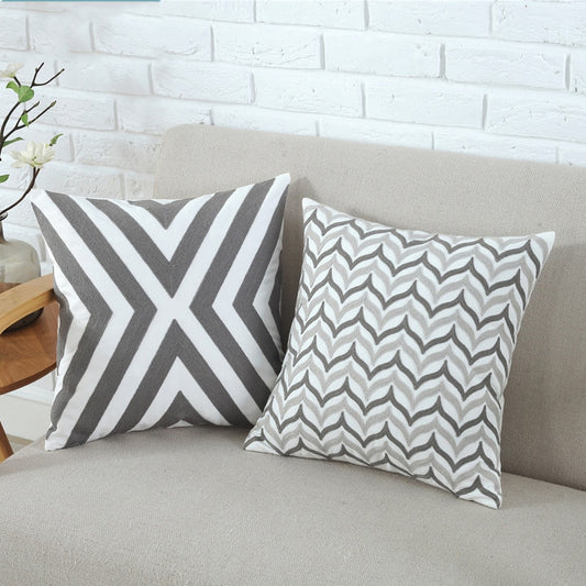 Grey Pattern Embroidered Throw Pillow - Mix & Match
