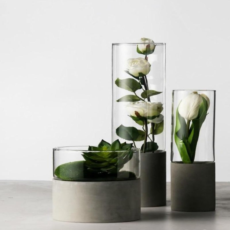 modern cropped glass and stone vase