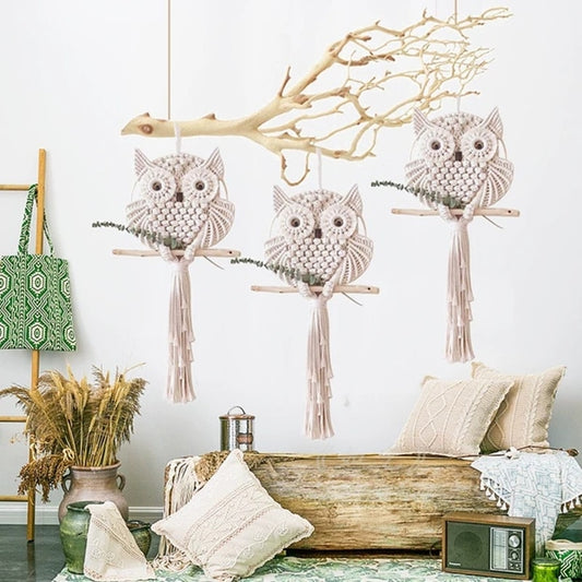 Hanging Owls Wall Macrame