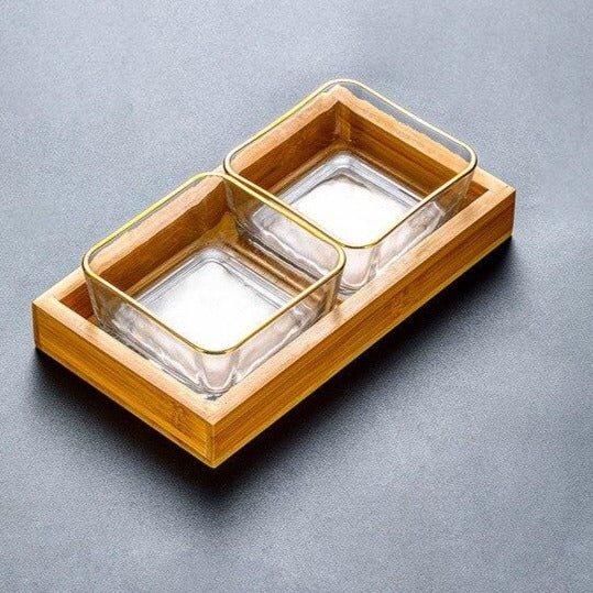 Contemporary Glass & Hardwood Appetizer Set