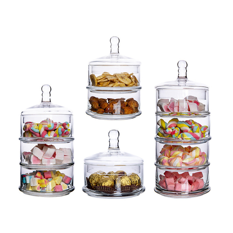 3 Tier Apothecary Glass Stacking Jars, Round Candy Cookie Dessert