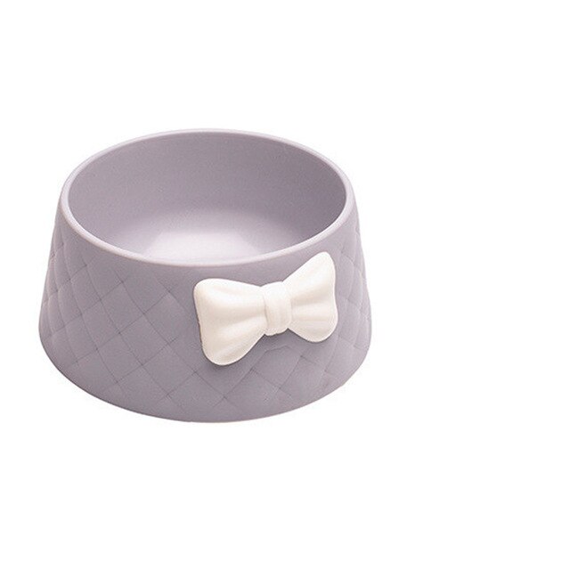 Grey Cute Bow Tie Pet Food Bowl