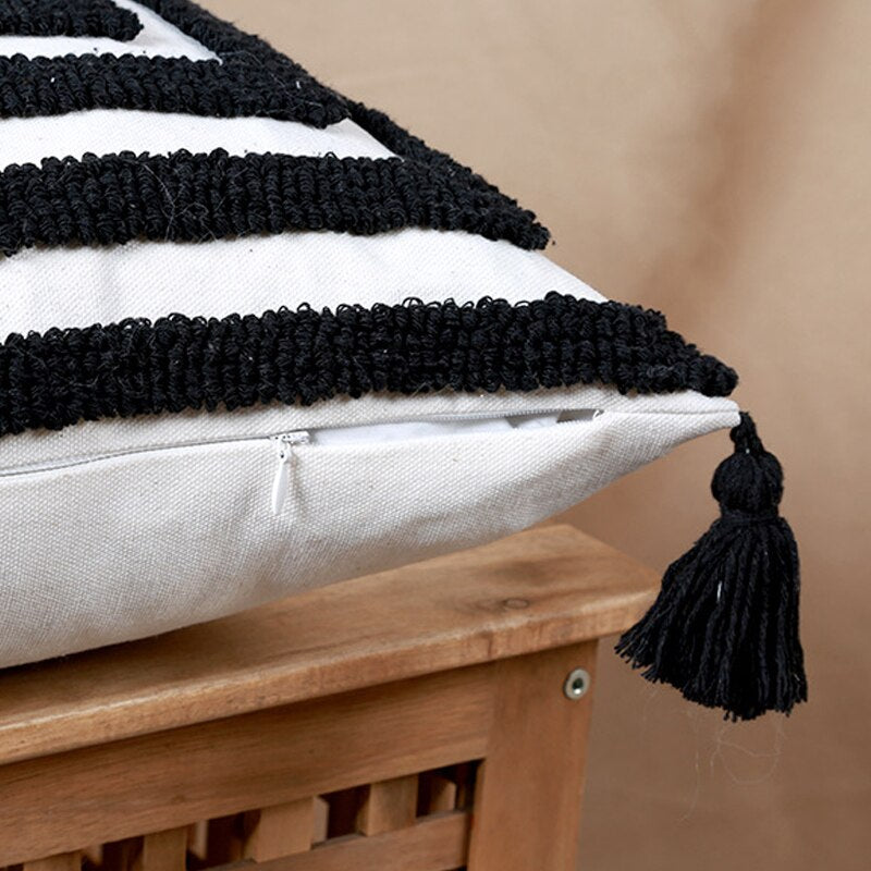 Moroccan Black & White Tufted Cushion