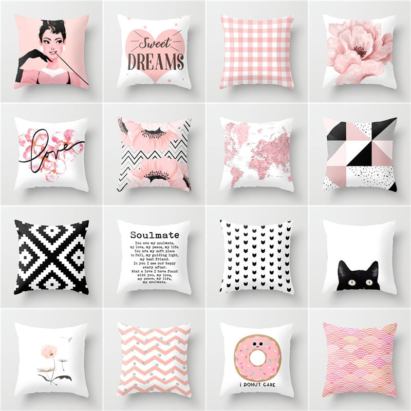 Geometric Pink & Black Throw Pillow
