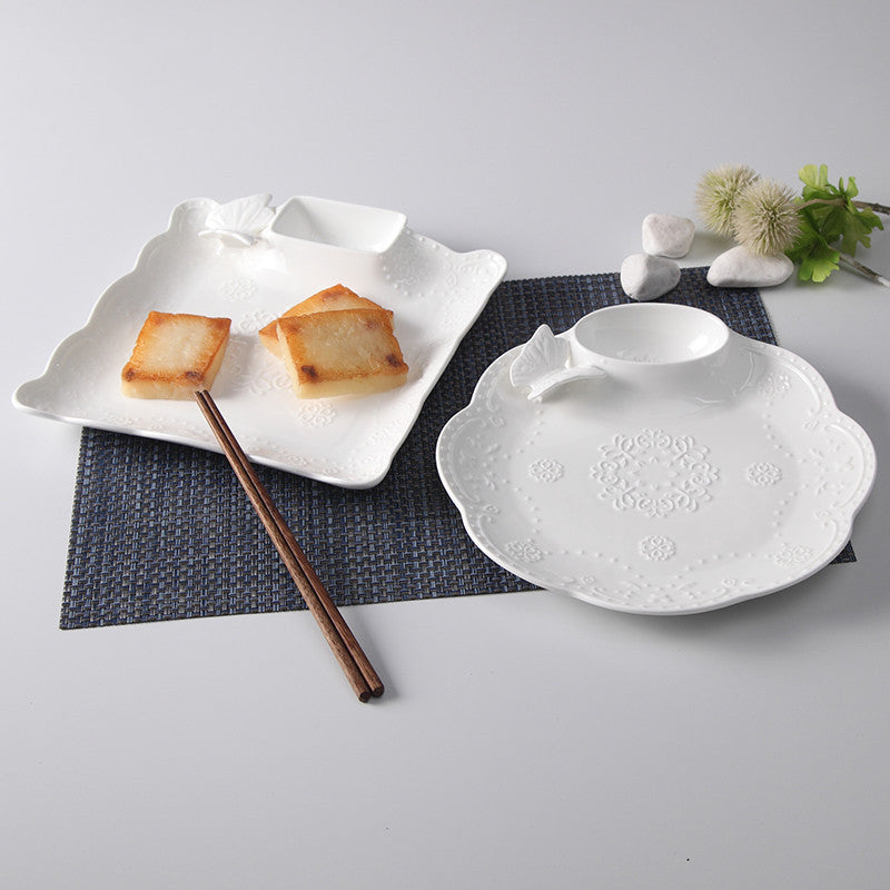 White Elegant Embossed Snack Plates