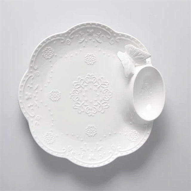 White Elegant Embossed Snack Plates
