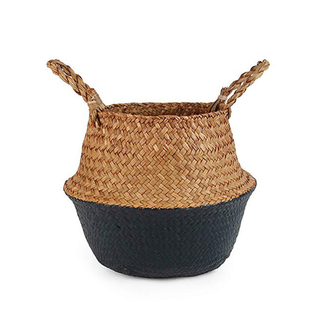2-tone handmade collapsible wicker storage basket black / 23cmx20cm