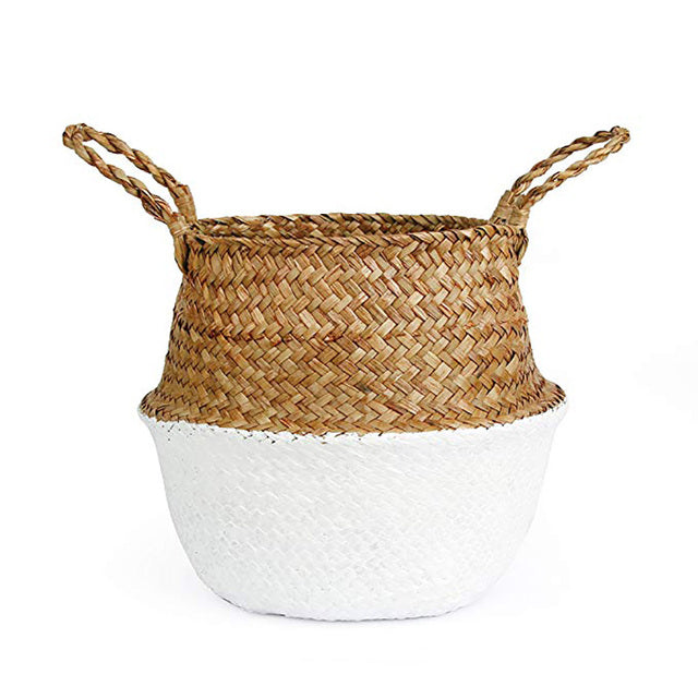 2-tone handmade collapsible wicker storage basket white / 23cmx20cm