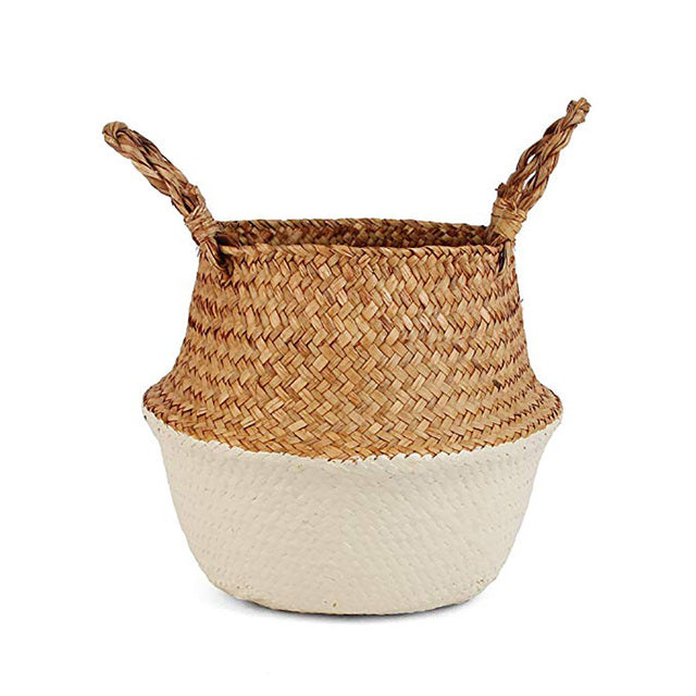 2-tone handmade collapsible wicker storage basket sand / 23cmx20cm