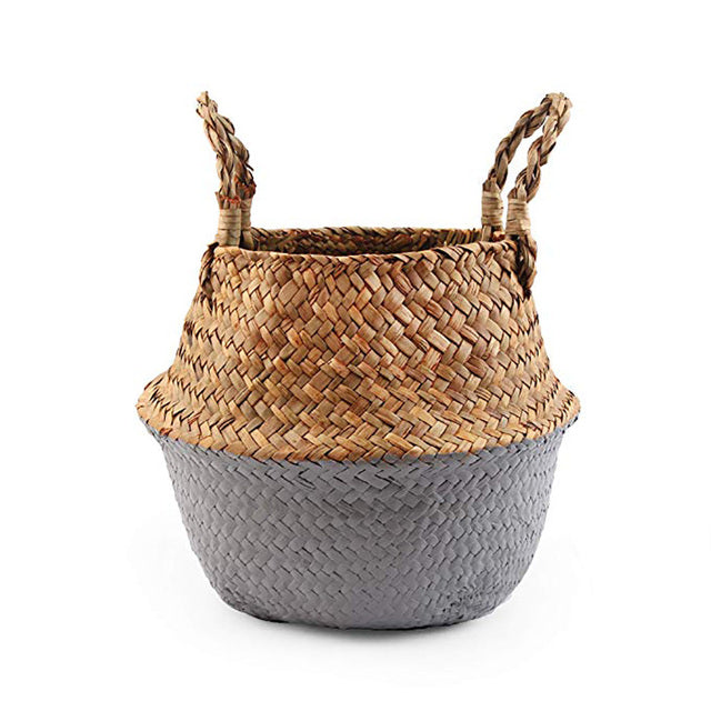 2-tone handmade collapsible wicker storage basket gray / 23cmx20cm
